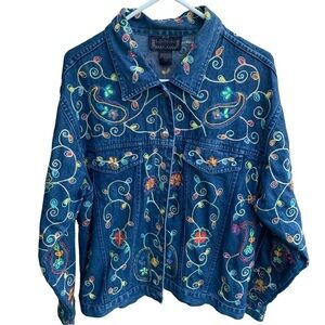 Vintage Life Style Embroidered Denim Blue Jean Shacket Women’s Size Large